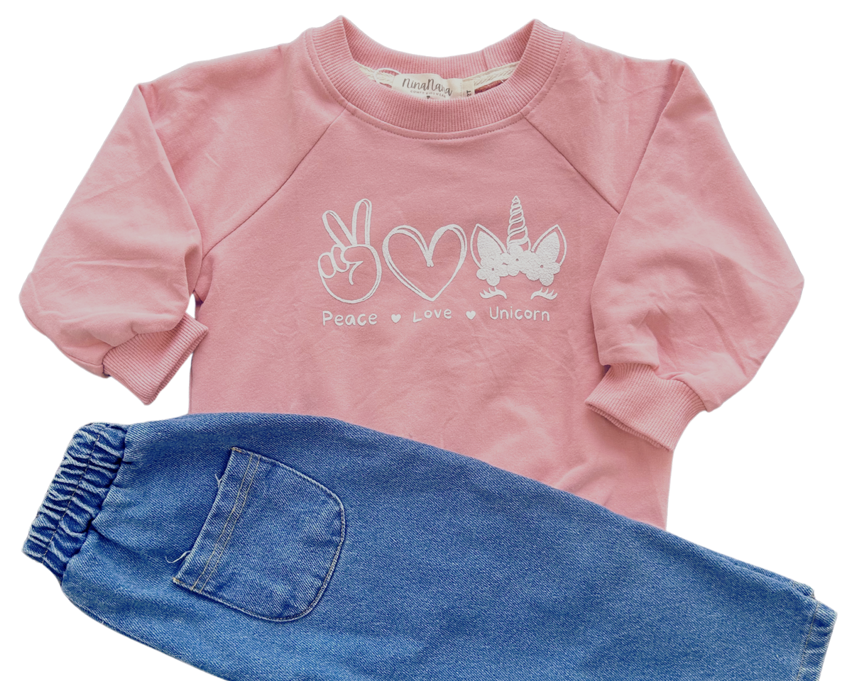 LOVE PEACE UNICORN SWEATSHIRT - PINK