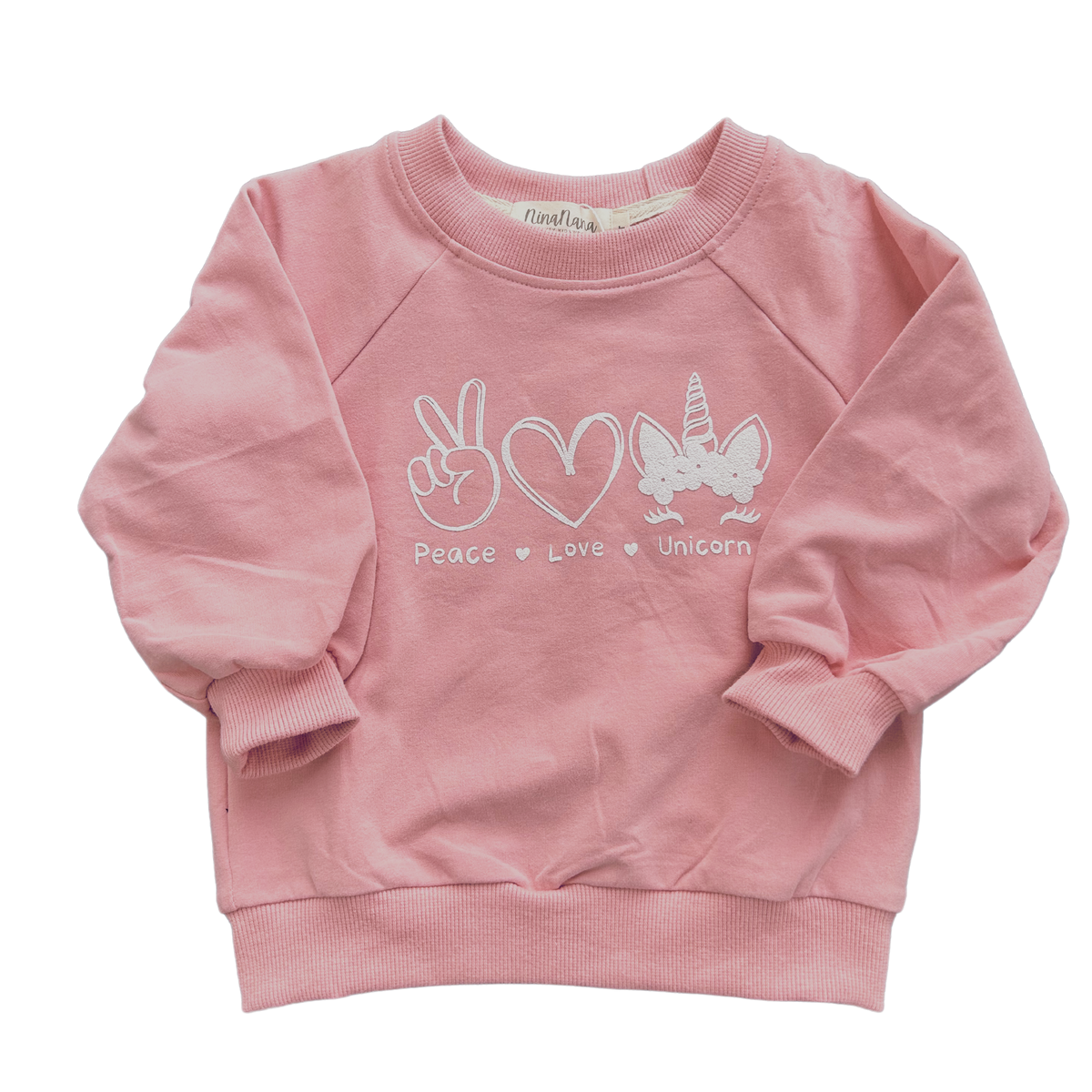 LOVE PEACE UNICORN SWEATSHIRT - PINK