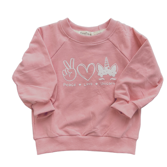 LOVE PEACE UNICORN SWEATSHIRT - PINK